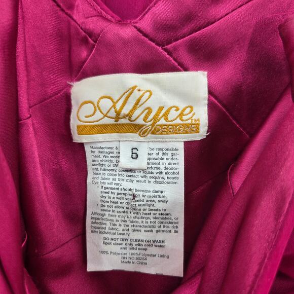 VINTAGE ALYCE DESIGNS SZ 6 FUSCHIA Y2K CHIFFON TIERED MAXI DRESS MATCHING SCARF - Picture 3 of 6